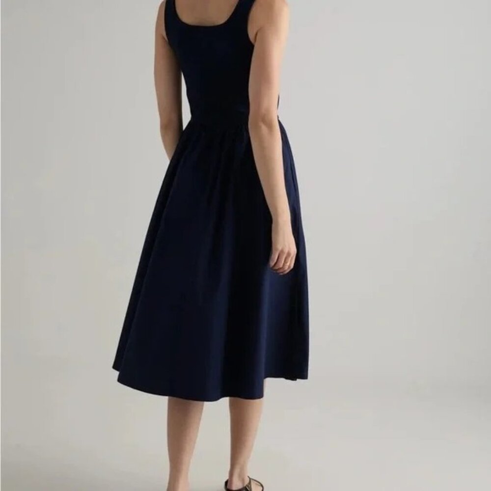 Quince Organic Cotton Mixed Media Tank Dress Navy Large Pockets NWT Casual - Picture 2 of 15